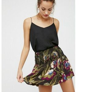 Free People Leave a Trace Mini Skirt w/ Smocked Waist & Floral/Tropical Print